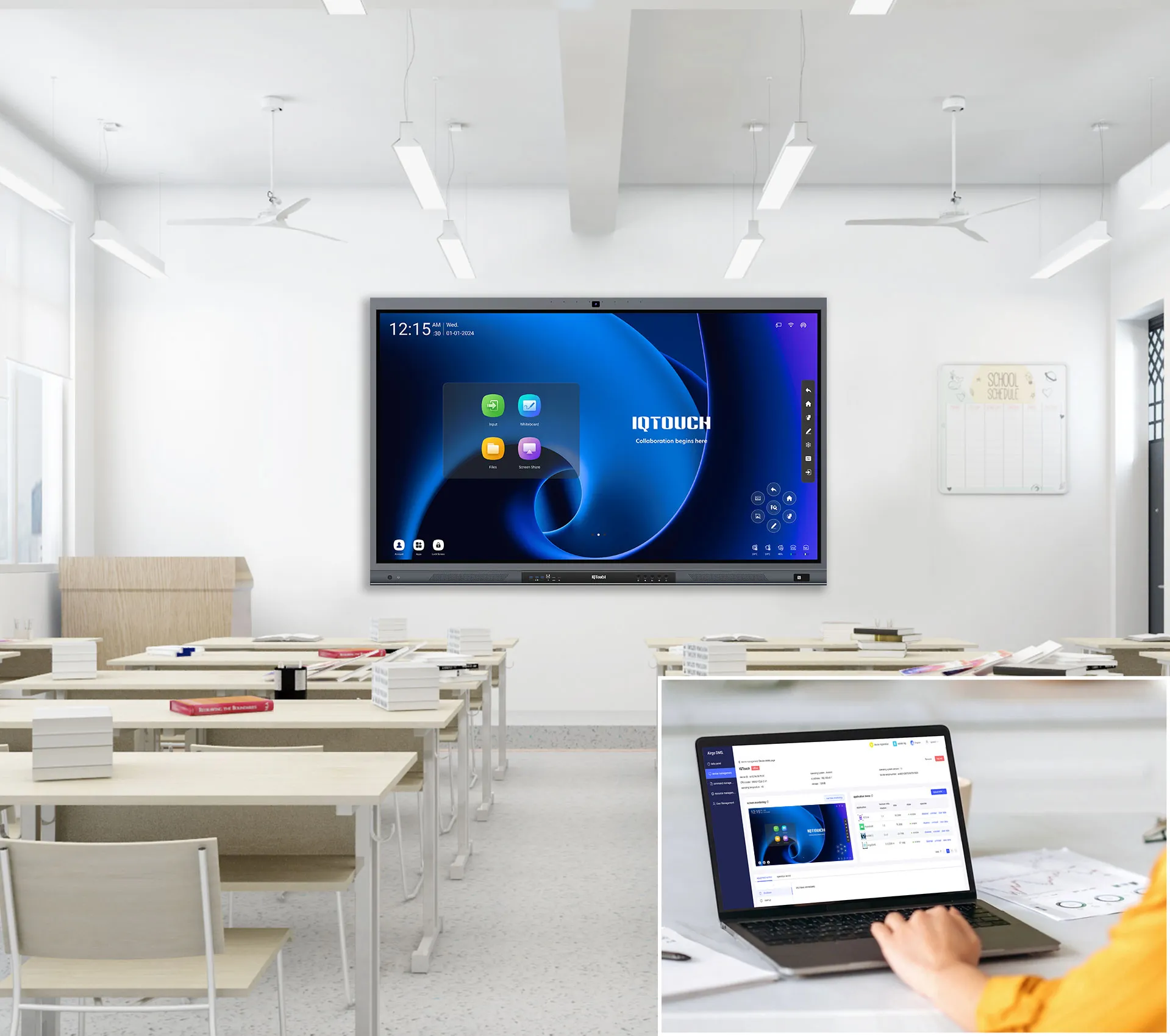 IQTouch QA1300 Pro features simple classroom management with DMS